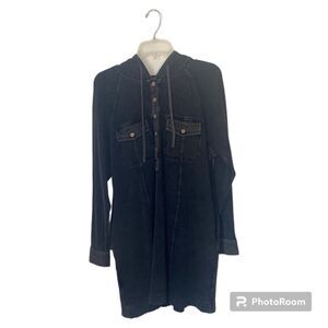 Doe & Rae thermal hooded dress with distressed detail and pockets